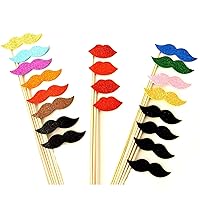 20 Pieces Mustache on a Stick Plus Lips Total 20 Pc Xmas New Years Rainbow Colors Wedding Photo Booth Party Props Birhtdays Fathers Day