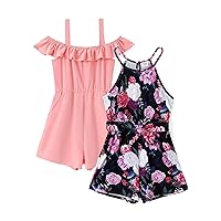 PATPAT Girls 2-Pack Sleeveless Romper Floral Plants Printed Fashion Summer Clothes for Kids Multipack Set 5-12 Years