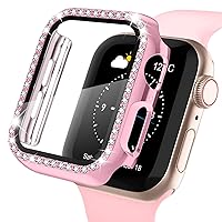 WASPO Compatible Case for iWatch (Series 6/5/4), 1.6-inch (40 mm), Protective Film Included, Crystal Diamond, Apple Watch Cover, Full Protective Case for Women, Rose Pink