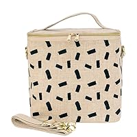 Lunch Poche - Insulated Lunch Bag for Work, Travel & Picnic, Aesthetic Design, Linen/Cotton, Machine Washable, Detachable Strap - Ink Confetti