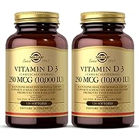 Vitamin D3 (Cholecalciferol) 250 MCG (10,000 IU), 120 Softgels - 2 Pack - Helps Maintain Healthy Bones & Teeth - Immune System Support - Non-GMO, Gluten Free, Dairy Free - 120 Servings