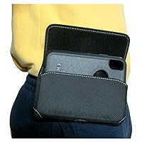 Cell Phone Pouch for iPhone 15 14 13 12 11 XR 6.1in.XS,X, Nylon Holster, Rugged W/Fixed Belt Clip, Magnetic Closure, Phone Belt Holder Fit (Otterbox Defender/Commuter) Case On (Black- Sideways)