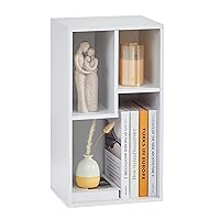 VECELO 3-Cube Open Bookcase, Small Bookshelf with Height Difference Shelves for Most Books, Horizontal Available, 2-Tier Storage Organizer for Home Office, Living Room, Pearl White