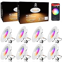 Smart Retrofit LED Recessed Lighting 5/6 Inch, WiFi Recessed Lights RGB Color Changing Can Lights, 13W 1100LM Metal Baffle Trim Downlight, Work with Alexa/Google Assistant/Siri - 8 Pack
