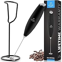 Zulay Powerful Milk Frother for Coffee with Upgraded Titanium Motor-Handheld Frother Electric Whisk (Black) with Ultra Frother Stand Holds Multiple Types Of Coffee (Black)