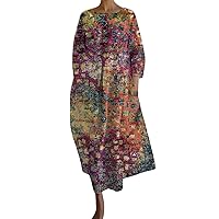 Dresses for Women 2024 Vintage Floral Printed Maxi Dress Boho Flowy Swing Dress Beach Vacation Dresses Easter Dress for Women
