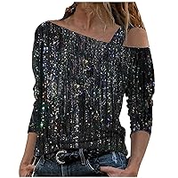 Trendy Blouse for Women Marble Print Off Shoulder T-Shirt Long Sleeve Loose Tshirt Blouse Y2K Going Out Tops 2023