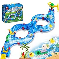 VATOS Outdoor Water Table Toy for Kids - 62Pcs Large Water Park Playset Activity Waterway Toy with Boat, Wind-up Toy for Backyard, Lawn, Pool, Summer Water Toys Outside for Toddlers Boys Girls 3-5
