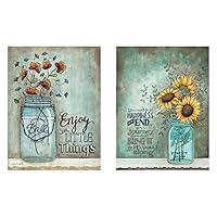 PICTURE IT ON CANVAS Two 12x16 Wall Art Prints Ball Mason Jars Sunflowers Poppies