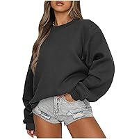 Women Drop Shoulder Long Sleeve Sweatshirts Fall Casual Loose Fit Crewneck Pullover Solid Color Workout Dressy Tops