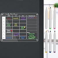 Acrylic Meal Planner Magnetic Menu Board for Kitchen Fridge w/6 Markers, Weekly Calendar, Refrigerator Dry Erase Planning Board for Athlete & Baby Diet, Grocery/Shopping Lists, 16*12*0.508''