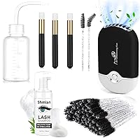 Eyelash Cleaning Kit-Mini Portable Lash Fan with 60ml Shampoo, 50 Shampoo Brushes, Nose Blackhead Cleanser, and Wash Bottle