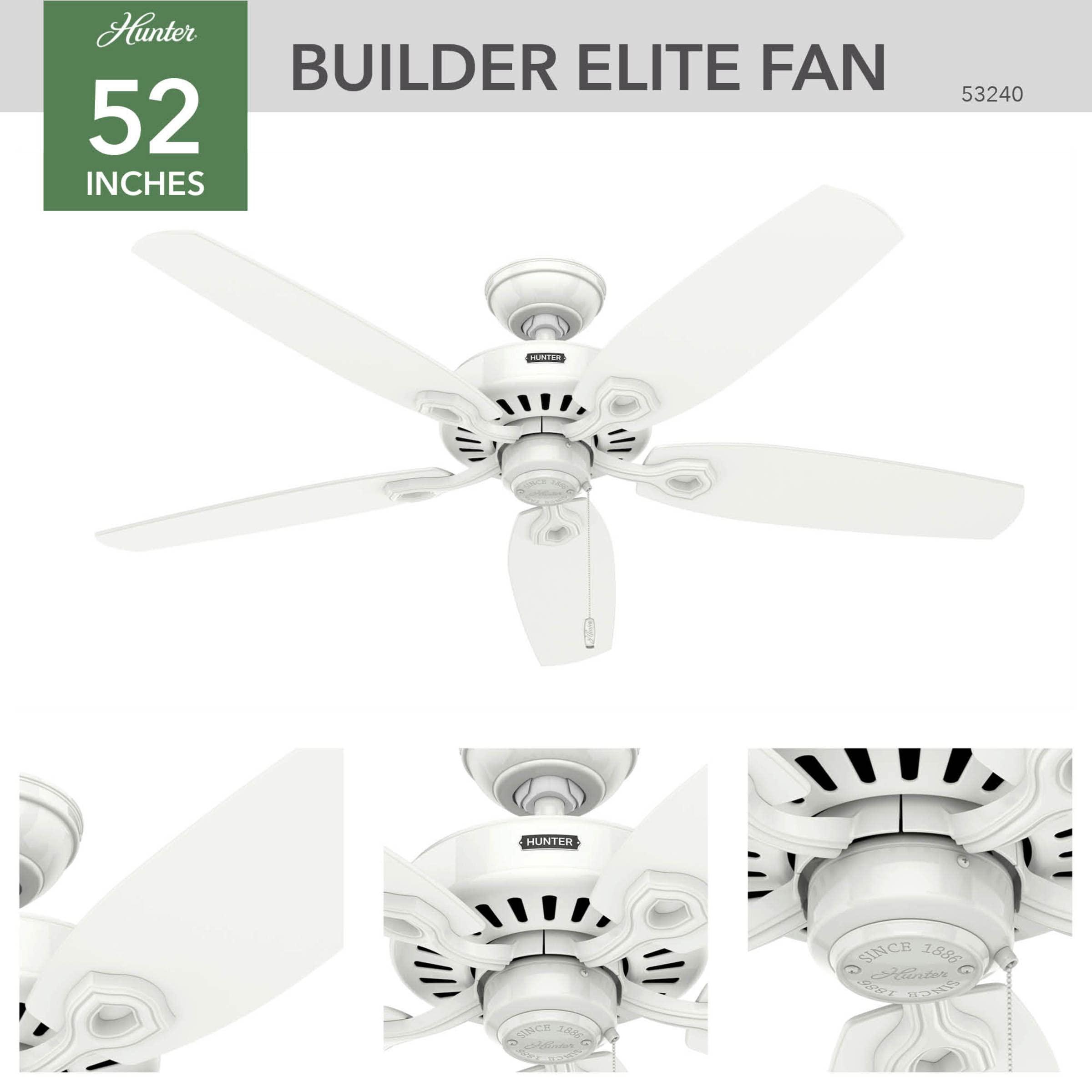 Hunter Fan Company 53240 Builder Elite Indoor Ceiling Fan with Pull Chain Control, 52