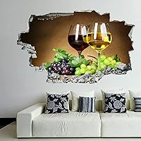 Wine Glass Grapes Decal - 17 inch x 25 inch 3D Wall Art Sticker Mural Decal - Wall Stickers Photo Decal Wall Art Living Room Bedroom Shop Office Pub Decor (178523)