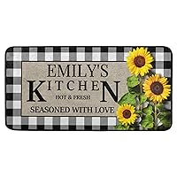 White Buffalo Plaid Custom Kitchen Rugs Non Slip Sunflower Kitchen Floor Mats Cushioned Personalized Farmhouse Kitchen Mats and Rugs Anti Fatigue Mats for Standing Laundry Room Home Decor - 39x20 IN
