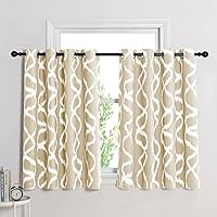 RYB HOME Blackout Curtains Small Window Treatments Stripe Pattern Modern Mid Century Drapes Room Darkening Energy Saving for Farmhouse Living Room, Bedroom, Kitchen, W 52 x L 45 inch, Beige, 2 Panels
