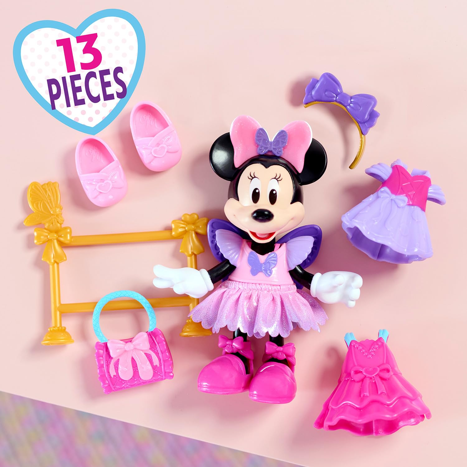 Disney Junior Minnie Mouse Fabulous Fashion Ballerina Doll, 13-piece Doll and Accessories Set, Officially Licensed Kids Toys for Ages 3 Up, Gifts and Presents by Just Play