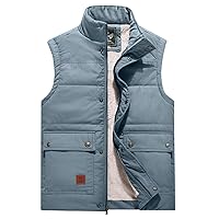 Flygo Men's Winter Warm Outdoor Padded Puffer Vest Thick Fleece Lined Sleeveless Jacket(Style02GrayishBlue-M)