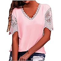 Shirts for Women Summer Fall Short Sleeve Lace Vneck Neck Cut Out Eyelet Tops Blouses Shirts Women 2024
