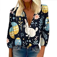 Womens Sport Tunic Tees Beautiful 3/4 Sleeve V Neck Buttons Tops Lightweight Printed Fit Elegant Outdoor Blouses