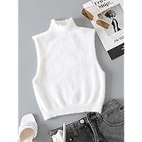 Women's Tops Shirts Sexy Tops for Women Mock Neck Fuzzy Knit Top (Color : White, Size : X-Small)