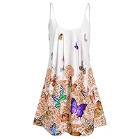 Womens Dress Summer Floral Casual Wrap V Neck Ruffle Pleated Hem Swing Sleeveless A-line Midi Sun Dress