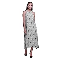 Bimba Geometric Printed Women Backless Halter Neck Summer Holiday Beach Dress-X-Small Light Gray