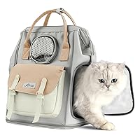 Puppy Cat Backpack, Fully Ventilated Pet Backpack for Cats and Puppies, Cat Carrier Backpack for Travel and Hiking (Khaki)