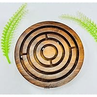 Designer Wooden Circular Labyrinth Maze Puzzle Board Game 3 Metal Balls Traditional Challenging Education Game, Brain Teaser for Adults, Size 6 inches