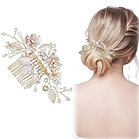 ANBALA Crystal Leaf Bride Wedding Hair Comb Flower Hair Accessories with Pearl, Bridal Side Comb Wedding Hair Pieces for Brides, Bridesmaids and Flower Girls Pack of 1(Gold)