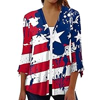 Independence Day Women's Tops Seven Sleeve Women's Blouses Sexy Women's T-Shirts Printed Women's Cardigans 2024
