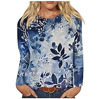 Womens Shirts Trendy Long Sleeve Round Neck Tee Blouses Casual Loose Fit Graphic Printed Tops Shirt