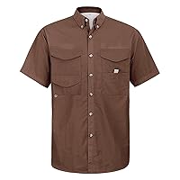 Alimens & Gentle Men's Short Sleeve Fishing Shirts Strech Quick Dry Lightweight Breathable Outdoor Fishing Shirt Brown