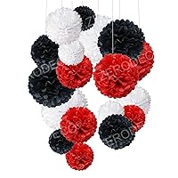 Tissue Paper Pom Poms, Recosis Paper Flower Ball for Birthday Party Wedding Baby Shower Bridal Shower Festival Decorations, 18 Pcs - Red Black White