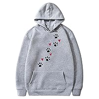 Hoodies for Women Cute Dog Paw Heart Print Hooded Sweatshirts Dog Lover Winter Casual Pocket Drawstring Pullover Tops