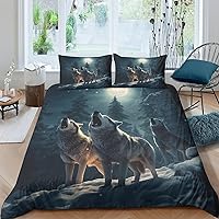Wolves 3D Print Duvet Cover Comforter Covers Quilt Cover for Teens and Adults with Zipper Closure with Pillow Cases Bedding Set Soft Microfiber 3 Pieces Twin（173x218cm）