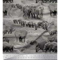 Soimoi Cotton Canvas Grey Fabric - by The Yard - 56 Inch Wide - Tree & Elephant Animal Fusion Textile - Nature-Inspired Patterns with Majestic Elephants and Trees Printed Fabric