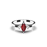 Marquise Lab Ruby And Diamond Engagement Ring For Women And Girls / 14k Gold Ruby Ring