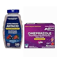 Rite Aid Omeprazole Strawberry 20 mg, 42 Count and Antacid Chewable Tablets Berry Flavors, 160 Count - Digestive Health Bundle