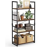 Pipishell Bookshelf, 4-Tier Bookcase, Storage Bookshelves, Tall Bookcase Shelf Storage Organizer, Book Shelf with Steel Frame, Vintage Standing Shelf for Home Office, Living Room, Bedroom, Kitchen