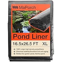 MAPORCH Pond Liner 16.5 x 26.5 FT Waterproof 100% HDPE Reinforced Polyethylene 20 Mil for Fish Koi Pond, Fountain, Waterfall, Water Tank, Pond Liners for Outdoor Ponds- UV Resistant Pool Liner, Black