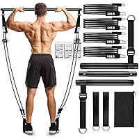 Pilates Bar Kit with Resistance Bands,3-Section Pilates Bar with Stackable Bands Workout Equipment for Legs,Hip,Waist and Arm,Exercise Fitness Equipment for Women & Men Home Gym Yoga Pilates