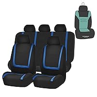 FH Group Car Seat Covers Unique Flat Cloth Full Set Automotive Seat Covers Front Set and Rear Solid Bench Blue Black Seat Covers w. Gift Universal Fit Interior Accessories for Cars Trucks and SUVs