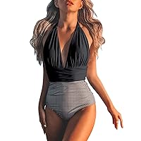 Plus Swimwear for Women One Piece Black Tummy Control Swimsuit Underwire Sexy Black Swimsuit Modesty Bathing Suit