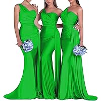 Women's One Shoulder Mermaid Bridesmaid Dresses Satin Prom Dresses for Women Long Formal Evening Gowns with Tail