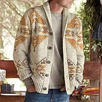 Men's Knitted Cardigan - Sweater Long Sleeve Lapel Jumper Jacket, Single-Breasted Color Block European Oversiz