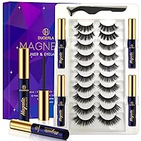 DUOERLA Magnetic Eyelashes Natural Look- 10 Pairs Full Volume Magnetic Lashes with Eyeliner Kit -4 Tubes of Liner - Upgraded Long Lasting, Waterproof, Easy,Reusable Fake Eyelashes with Applicator