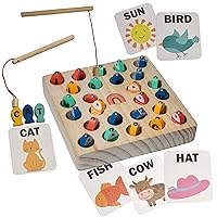 Magnetic Wooden Fishing Game for Children Aged 3+ – Montessori 26-Piece Sorting Puzzle/Letter Tracing Board – Learn The Alphabet, Develop Motor Skills, Practice Color Recognition
