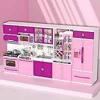 TEMI Kitchen Playset 56 PCS Kitchen Set for Kids Girls Pink Kitchen Play Set Accessories 5-in-1 Mini Kitchen with Lights & Sounds, Perfect for 11-12
