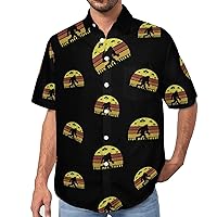 Bigfoot Retro Alien Invasion UFO Casual Mens Shirts Short Sleeve Button Down Tops Blouse with Pocket